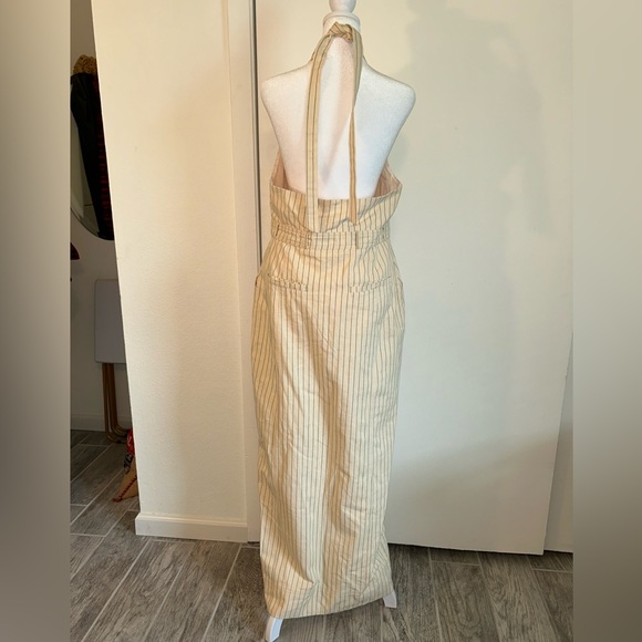 Free People Cream and Green Halter Pinstripe Maxi Dress - Picture 4 of 10